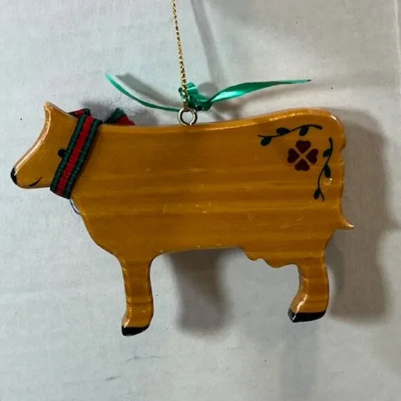 Vtg Wooden COW Hanging Holiday Ornament Handmade 4.25"x3" - Picture 6 of 12